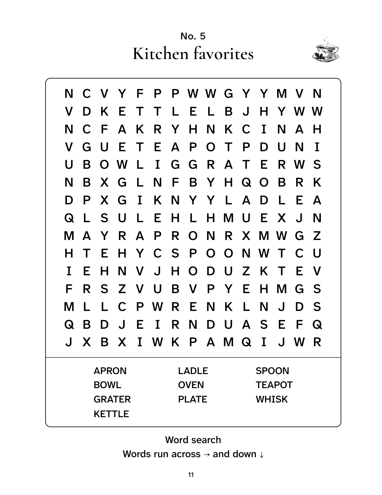 Printable sample puzzle 5, Kitchen favorites, from Gentle Puzzle Days